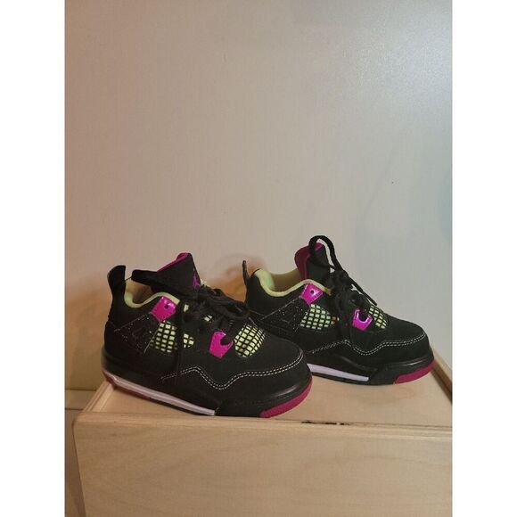Air Jordan 4 Retro GT Fuchsia Lime Black Girls Sneakers - Picture 3 of 6